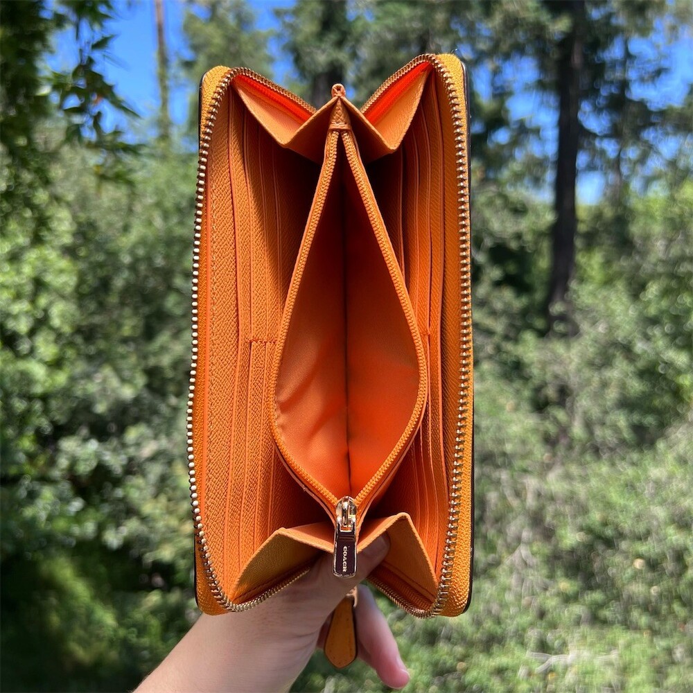 COACH Long Zip-Around Wallet Orange Crossgrain Leather Gold Hardware AUTHENTIC - Picture 4 of 12